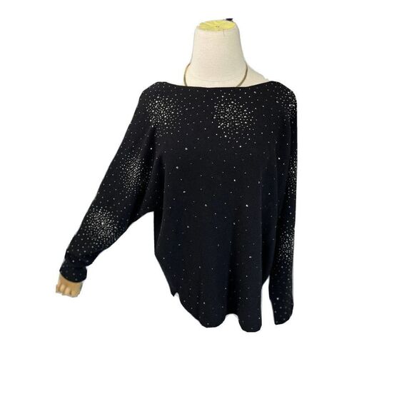 Milano By SioniSweater Size Large Black Rhinestones Long Sleeve NEW - Picture 11 of 11